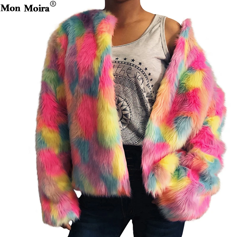 Красочные пальто из искусственного меха Для женщин 2018 зимние толстые Теплые