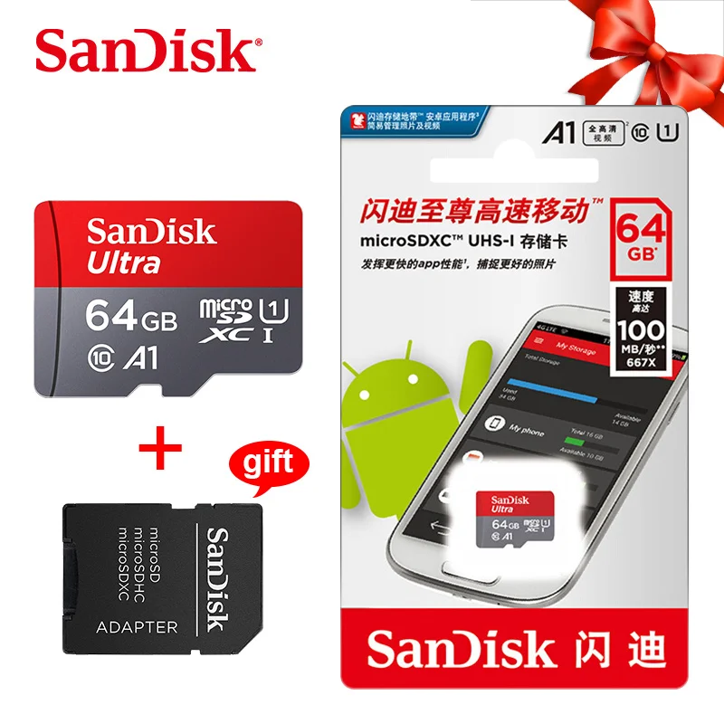 Sandisk Ultra micro sd 128 Гб класс 10 16 ГБ 32 ГБ 64 Гб SDHC SDXC карта памяти TF карта памяти micro sd адаптер - Емкость: 64 ГБ