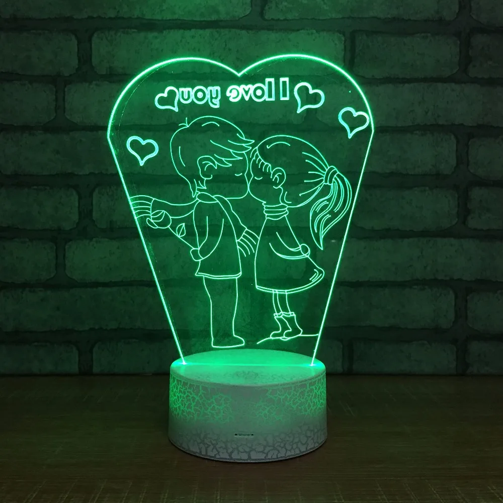 Поцелуй влюбленных 3D ночные светильники LED USB 7 видов цветов сенсор настольная