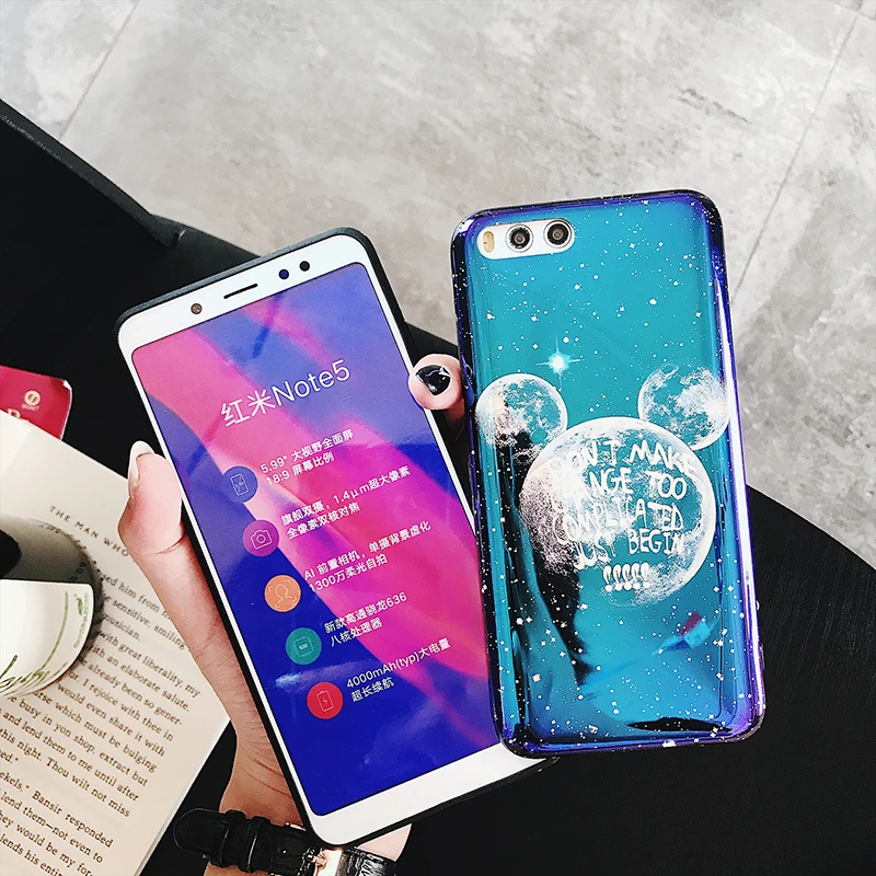 Чехол-светильник синего цвета для телефона Xiaomi 6, 6 X, 8, 9, 9SE, глянцевый мягкий ТПУ чехол с изображением Луны, планеты, звезд для Redmi Note 7, задняя крышка, fundas capa