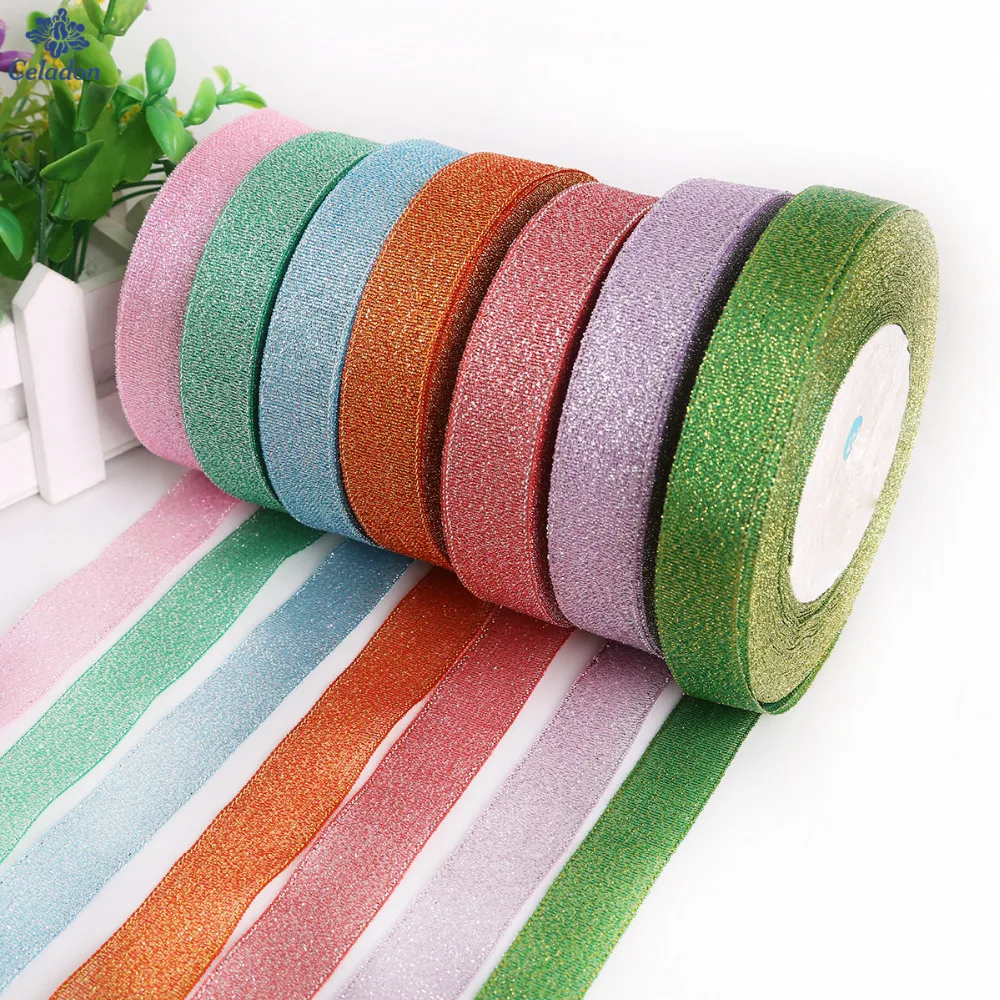 Ленты из органзы с металлическим блеском разноцветные 25 ярдов 20 мм ширина