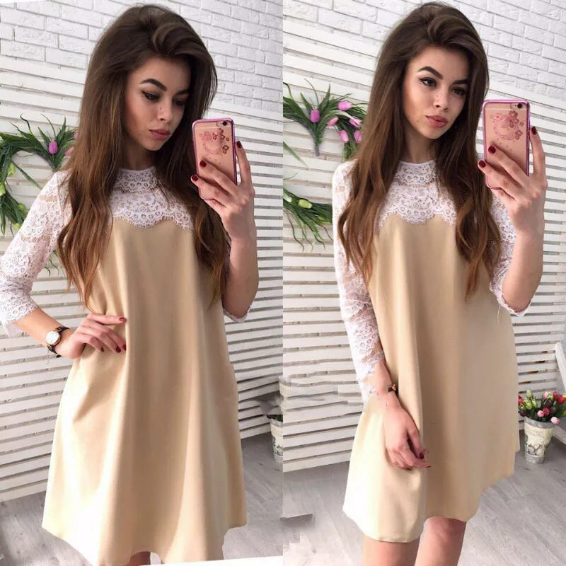Женское кружевное мини платье с рукавом 3/4 в стиле пэчворк|dress sexy mini dress|sexy summer