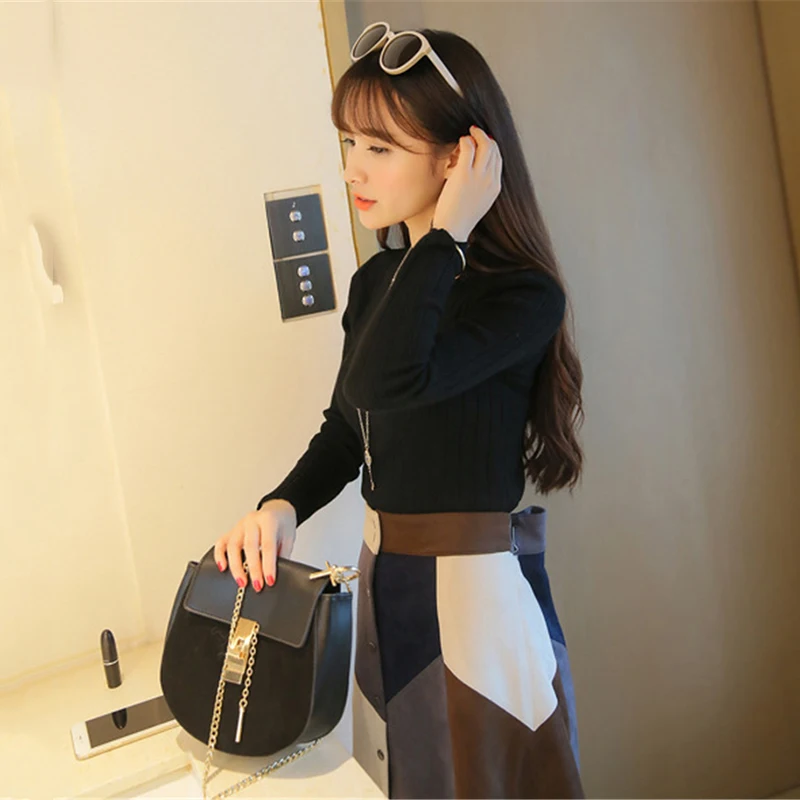 Women Essential Tops Solid Crew Neck Long Sleeve Knitted Ribbed Pullovers Basic Sweater | Женская одежда