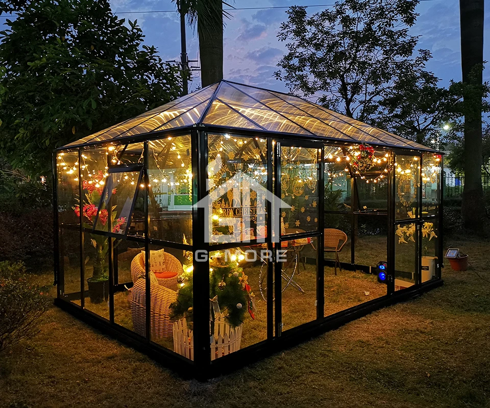 Теплица Gazebo/Invernadero черная с двойным стенным стеклом (9 7 дюйма x 14 3 12 8 м2 6 мм полый ПК