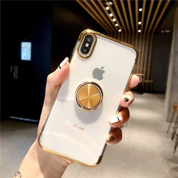yellow Роскошный Магнитный кронштейн чехол для телефона для iphone 8 7 6 6S Plus XS чехол для MAX XR прозрачный Автомобильный держатель Подставка кольцо на палец задняя оболочка - Цвет: yellow