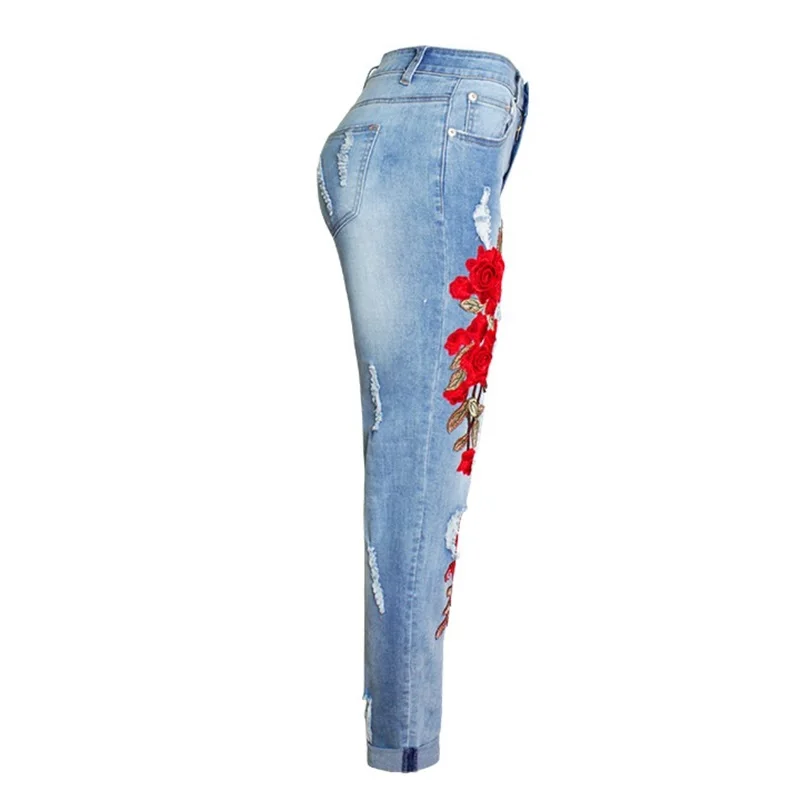 Женские джинсы с вышивкой Mom jeans в Корейском стиле розами модель 2018 года TA910| |