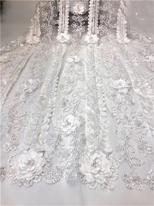 Кружевная ткань для новобрачных с 3D блестками и бусинами белая|Кружево| |