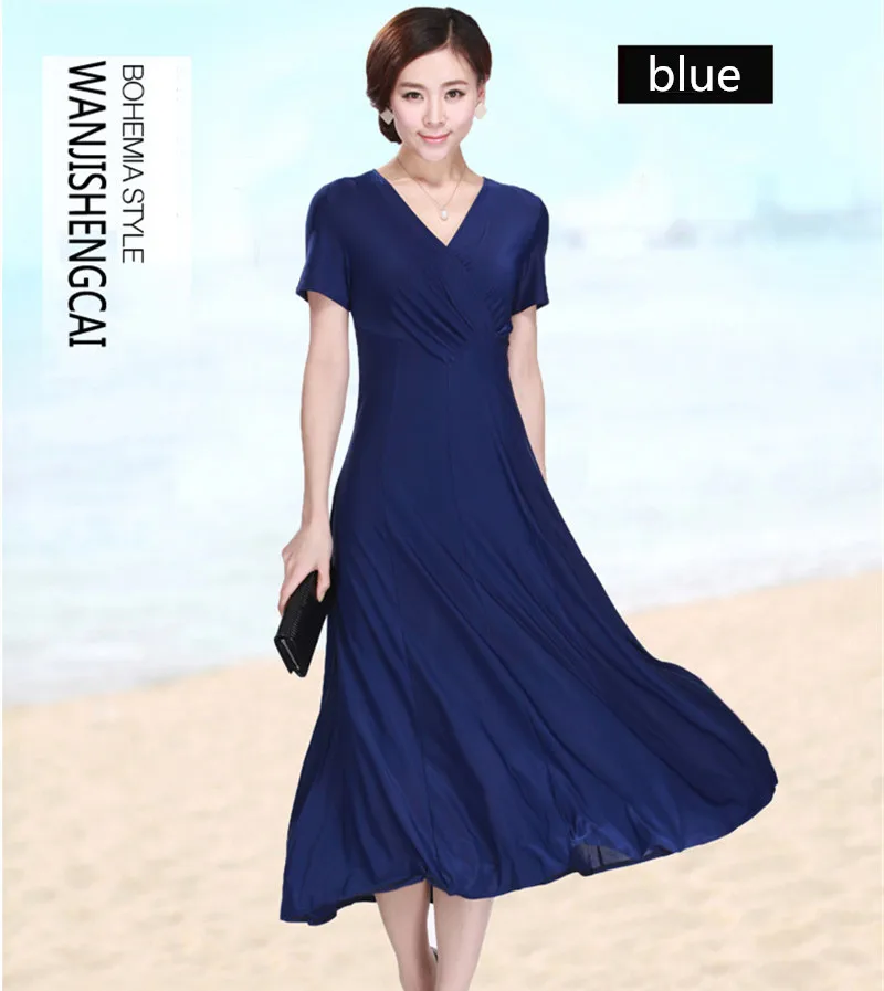 Royal blue Boho тонкие темно-зеленые длинные платья с v-образным вырезом, женское летнее платье, шифоновое женское платье размера плюс 4XL 5XL Vestidos FYY362 - Цвет: Royal blue