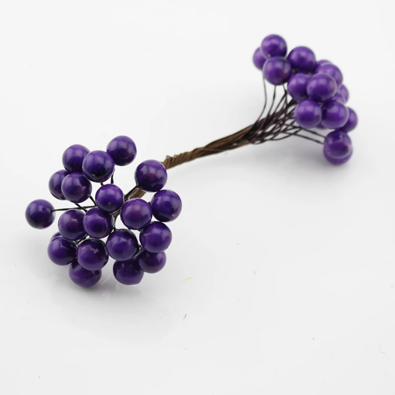 5 purple 20шт/40 голова мини Поддельные фрукты стекло ягоды искусственный гранат красный букет цветов вишневого дерева штамп Рождественские декоративные Двойные головки - Цвет: 5 purple