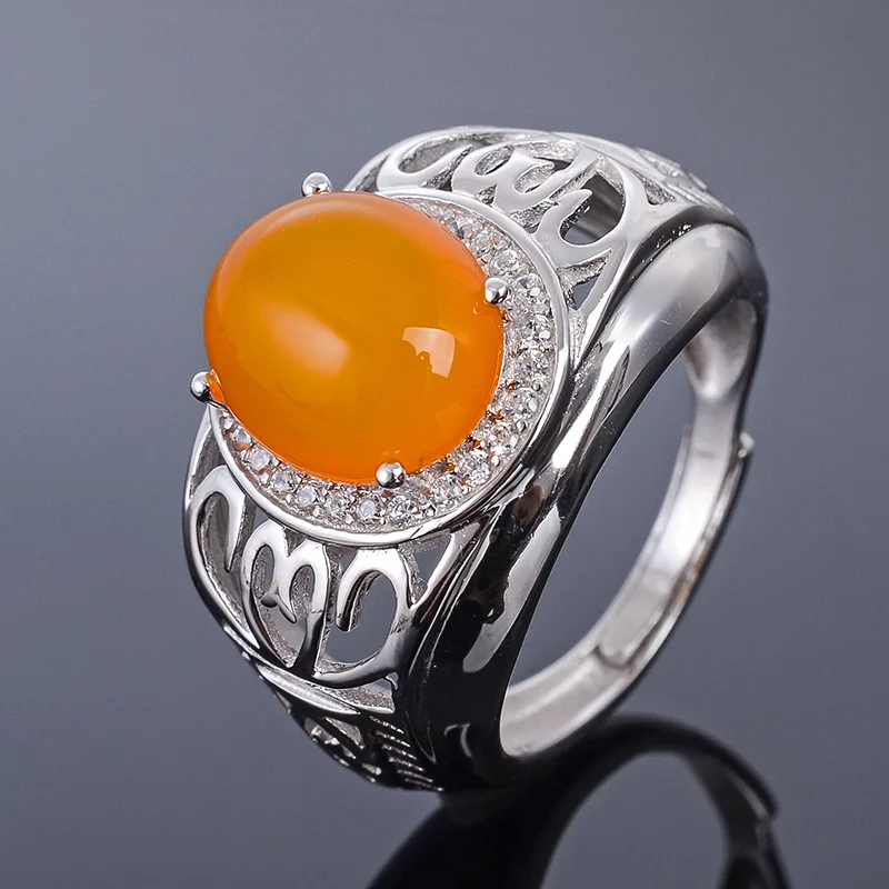 MeiBaPJ 9*11 Real Natural Chalcedony Gemstone Men Ring or Empty Support 925 Sterling Silver Fine Wedding Jewelry | Украшения и