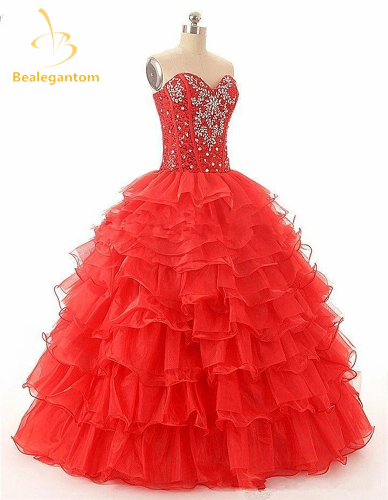 Bealegantom 2021 New Red Gold Purple Cheap Quinceanera Dresses Ball Gown Crystals Organza Sweet 16 Vestidos De 15 Anos | Свадьбы и