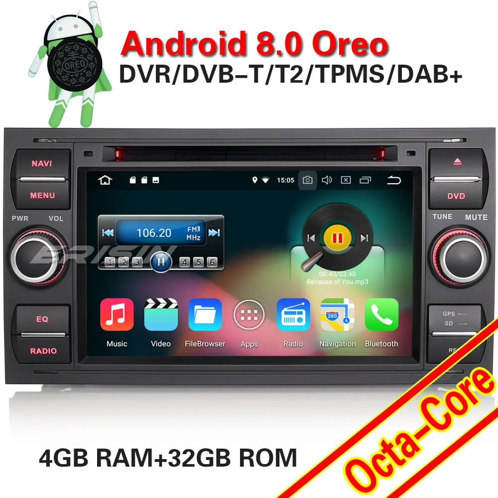 Erisin ES8831FB 7 &quotAndroid 8 0 Восьмиядерный 4G ram автомобильный DVD gps радио DVR DAB + для Frod Transit