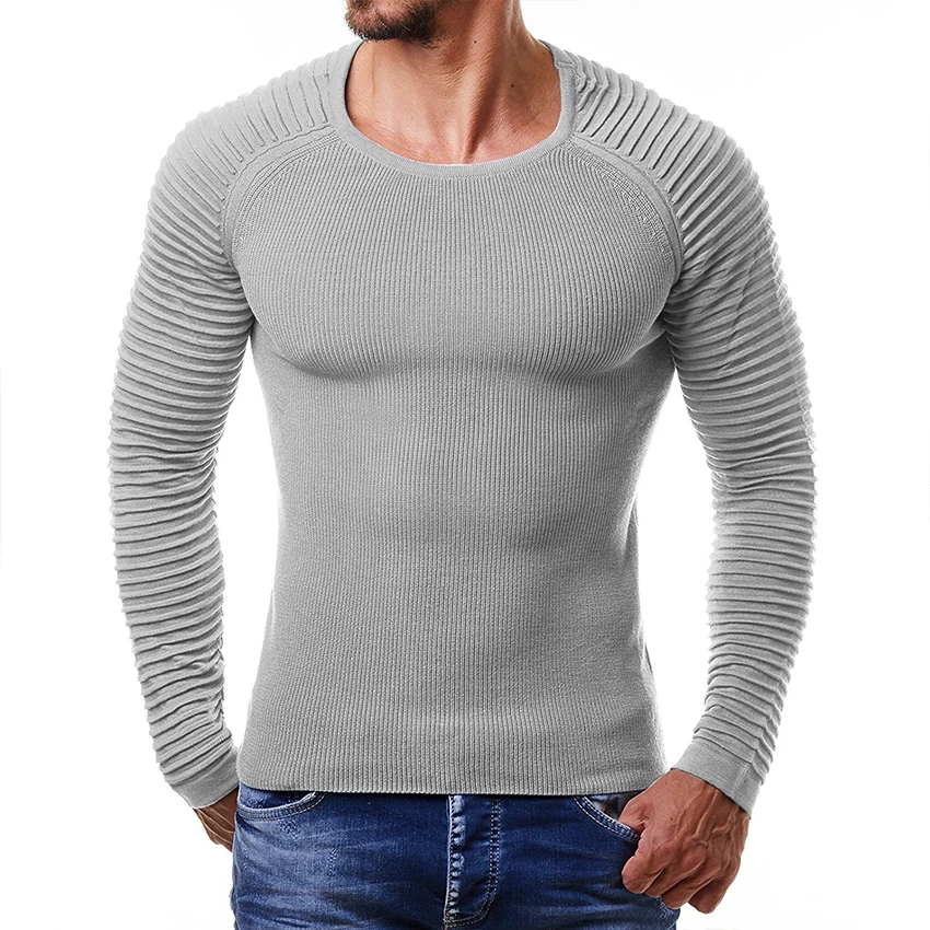 Мужской гибкий Однотонный свитер Повседневный трикотажный пуловер с круглым