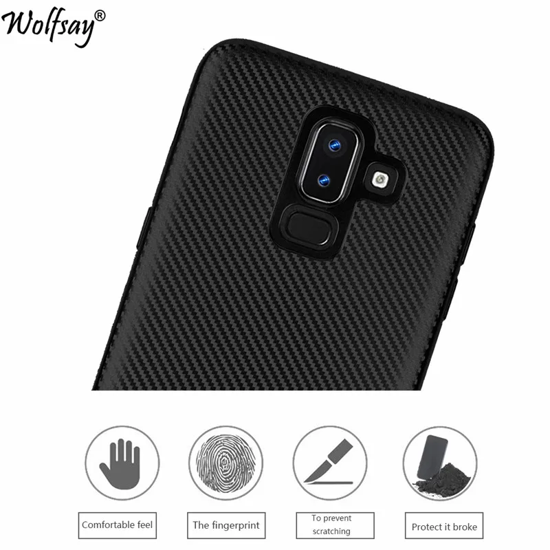 Для чехол для телефона samsung Galaxy J8 2018 углеродного волокна Мягкий из ТПУ с узором J810