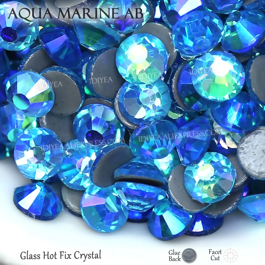 Aqua Marine AB AB цвета Горячая фиксация Стразы SS6 SS10 SS16 SS20 SS30 Стразы flatback исправление камней Кристаллы Блестки для одежды свадебное платье - Цвет: Aqua Marine AB