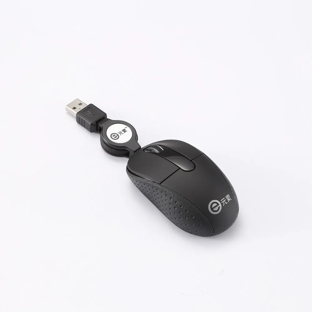 USB Проводная мини-мышь с выдвижным кабелем, маленькая оптическая мышь, E-Element портативные дорожные мыши, черный