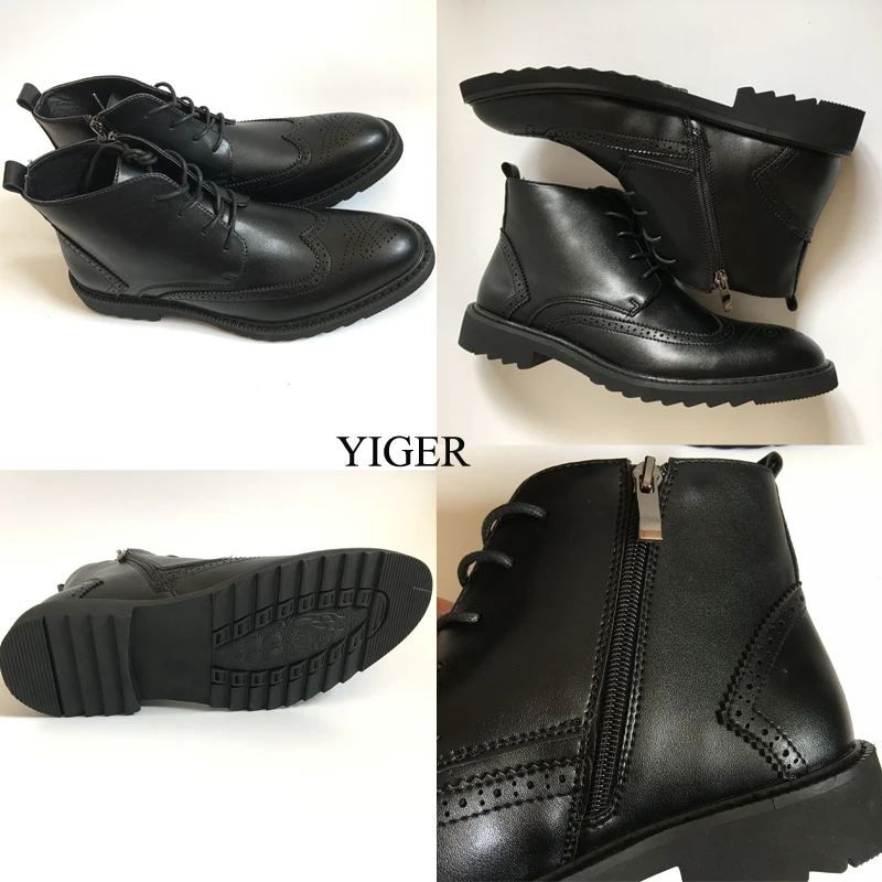 YIGER/Новые мужские ботинки из натуральной кожи мужские повседневные сапоги больших размеров ботинки из воловьей кожи на шнуровке Мужская черная обувь на весну/осень 0007