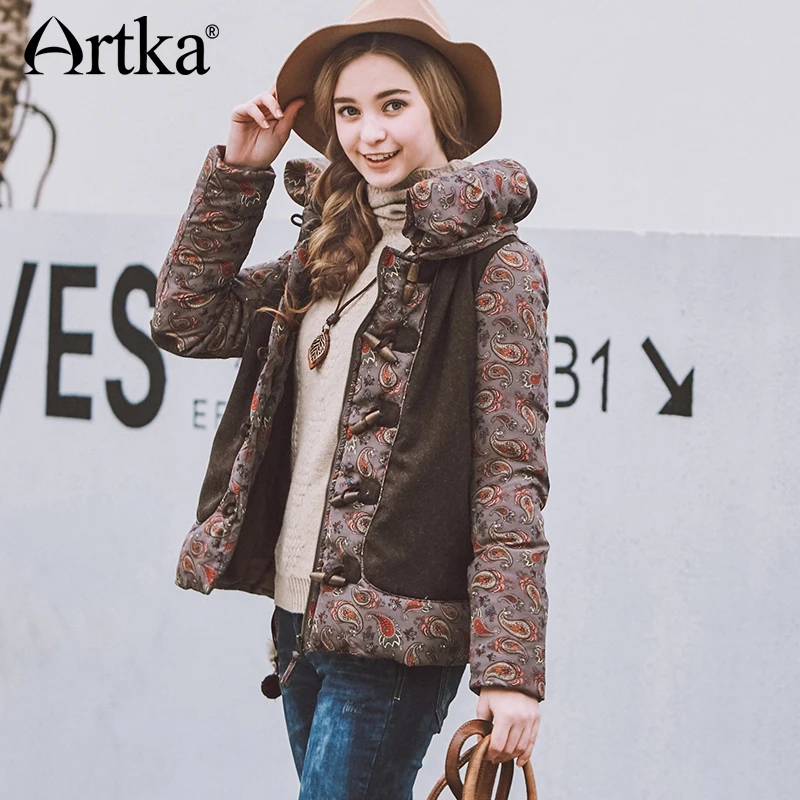 ARTKA Зимняя парка женский пуховик Осенняя женская верхняя одежда лоскутное