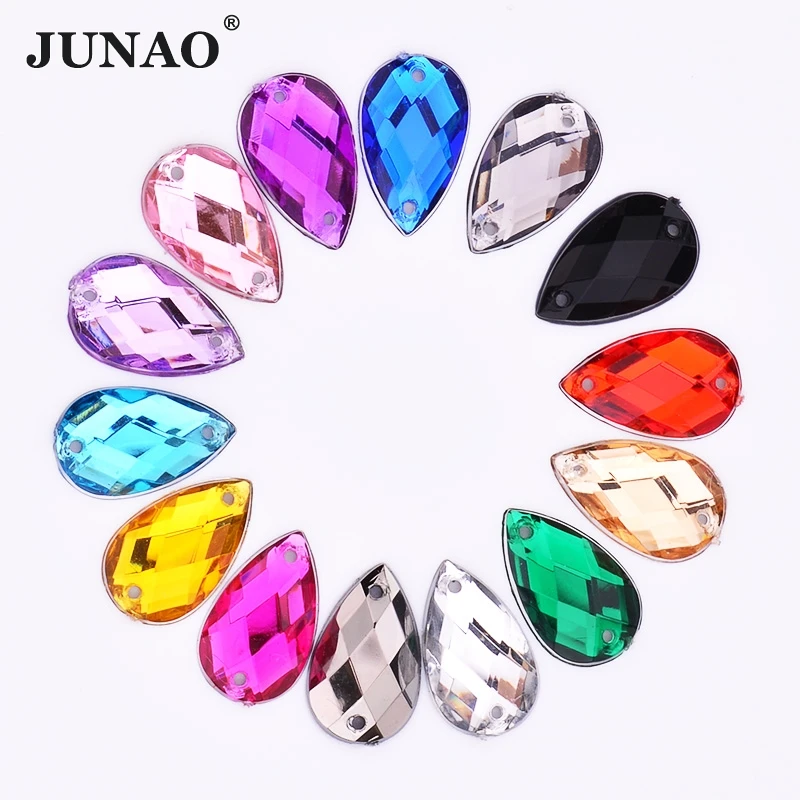 

JUNAO 18x25mm Big Mix Color Acrylic Rhinestone Flat Back Drop Shape Stones Crystal Appliques Sew On Strass For Clothing Crafts