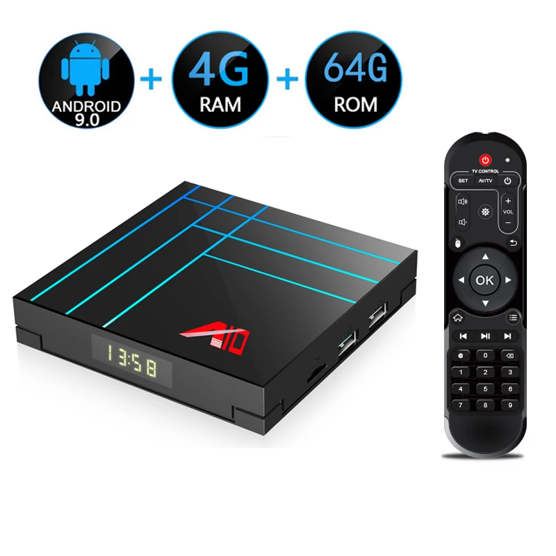 A10 Smart Tv Box Android 9,0 4 Гб 64 Гб Rockchip RK3318 четырехъядерный Wifi H.265 Youtube 4K HDR медиаплеер Google Play телеприставка
