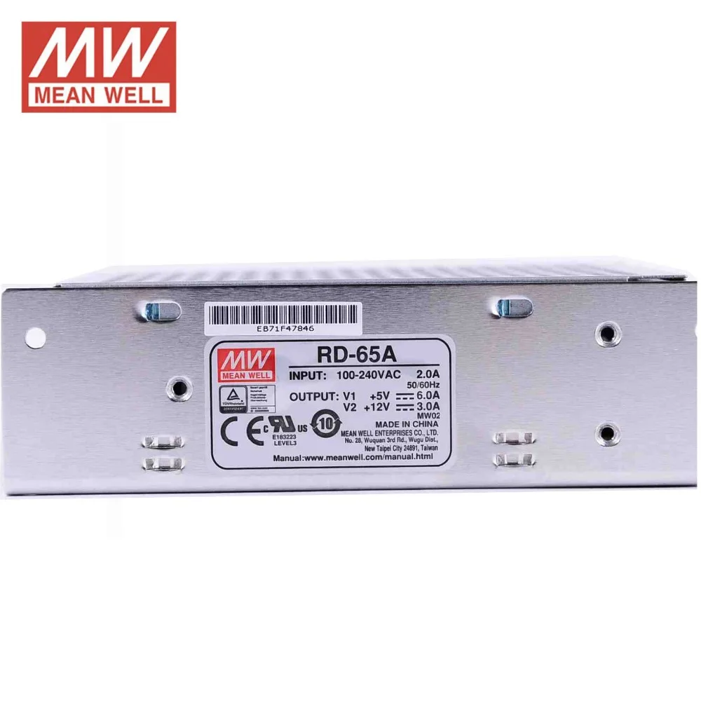 блок питания Оригинал Mean well RD 65A 66 Вт 5 В 6A 12 3A Dual выход Электропитанием 85 264VAC вход
