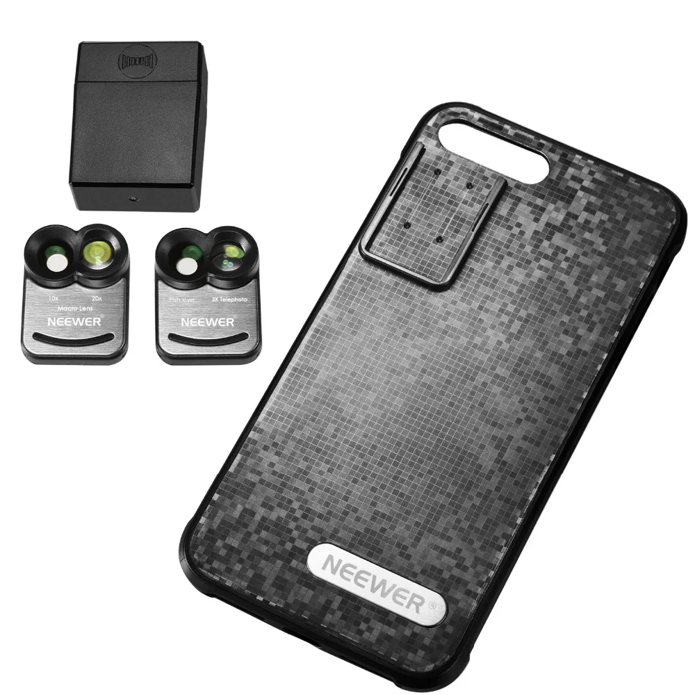 

Neewer for iPhone 7 Plus 2 Set Cellphone Camera Clip-on Lens Kit:2-in-1 160 Degree Fisheye+3X Telephoto Lens+2-in-1 Macro Lens