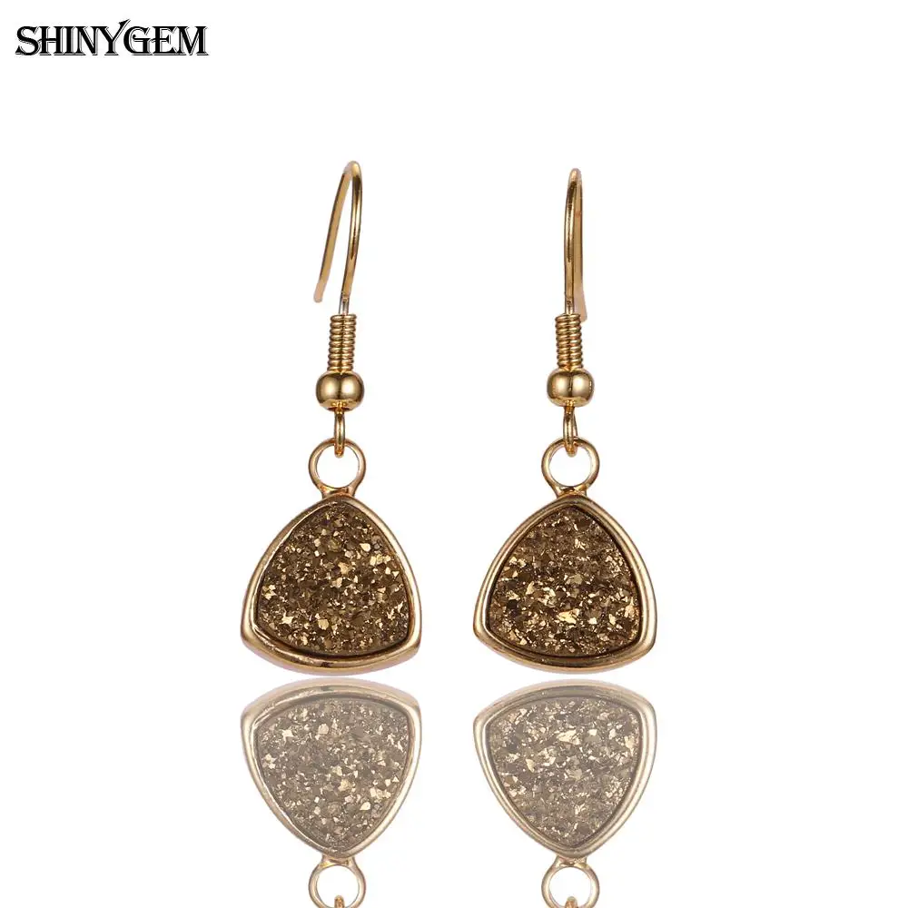 Gold Серьги-капли с золотым покрытием ShinyGem, серьги-подвески, сверкающие, длинное из натурального камня, серьги с опалом, минеральными кристаллами для женщин - Окраска металла: Gold