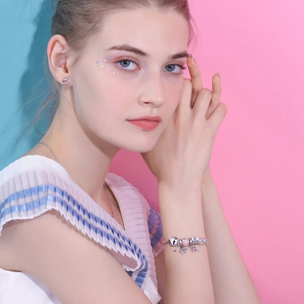 SILVERCUTE подлинный 925 стерлингового серебра ключ и замок в Сердце Бусина Шарм для