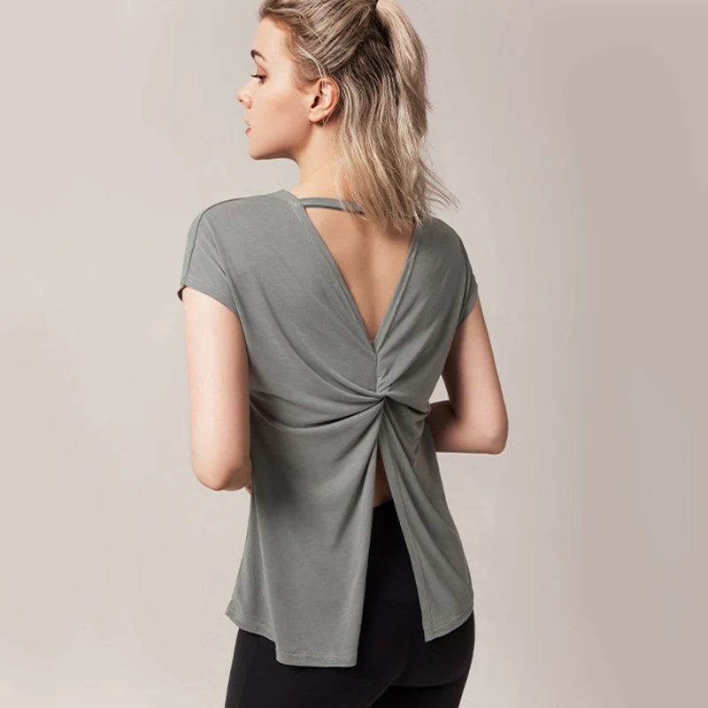 Dark Gray SALSPOR, женский сексуальный топ для йоги, одноцветная спортивная рубашка для спортзала, красивые топы для бега, тренировок, занятий йогой, фитнесом, Спортивная рубашка - Цвет: Dark Gray
