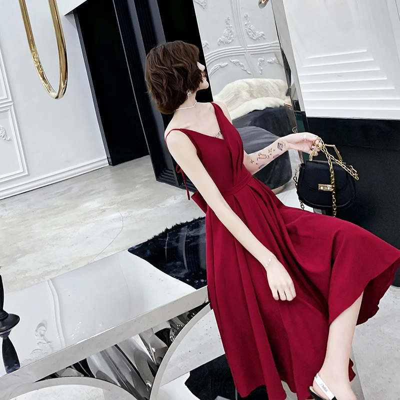 Бордовое вечернее платье 2020 Новое Элегантное Плиссированное ТРАПЕЦИЕВИДНОЕ без