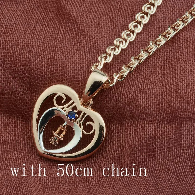 PN0073 50cm chain FJ 3 стиль для женщин девочек милые 585 розовое золото цвет ноги в форме сердца кулон ожерелья кубический циркон ювелирные изделия - Окраска металла: PN0073 50cm chain