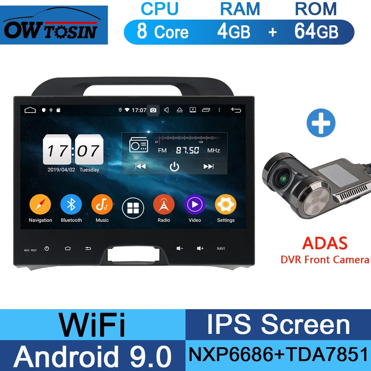 10," ips 8 Core 4G+ 64G Android 9,0 автомобильный dvd-радио GPS для Kia Sportage 2010 2011 2012 2013 DSP CarPlay Parrot BT - Цвет: 64G Adas Camera