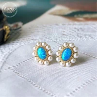 aazuo 18k yellow gold natural opal natural okoya pearl ellipse earring for woman wedding engagement party