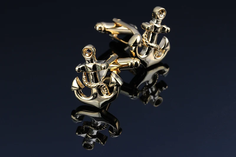 Необычные мужские запонки из нержавеющей стали с якорем антикварные золотые