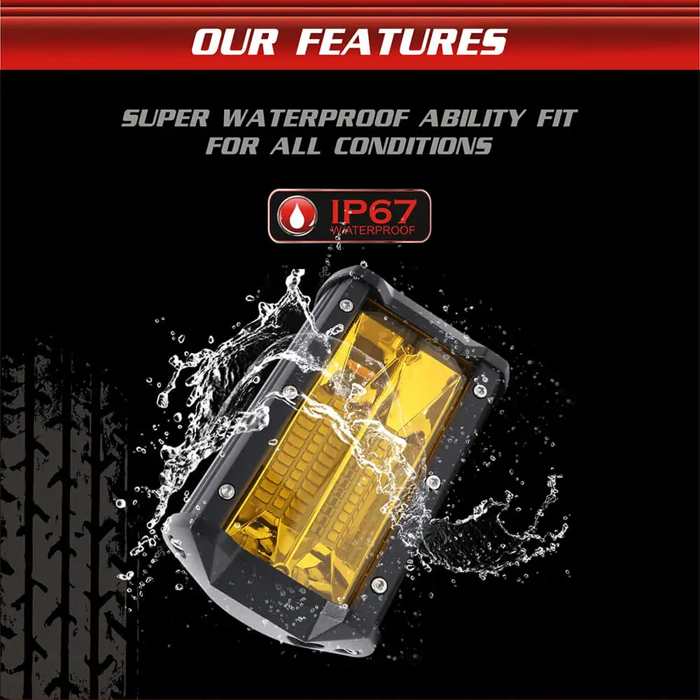 YIRAY 5 Inch 72W 2Pcs Yellow LED Work Light for motorcycle Driving Offroad Boat Car Tractor Truck 4x4 SUV ATV 12V 24V 5&quot Bar |
