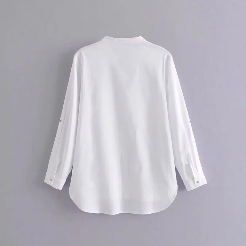 Fashion women AAZZ45-9248 European and American Wind pocket decorative Linen Shirt |