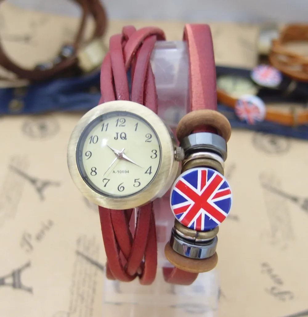 5 colors available good quality gift fashion quartz watch women ladies men vintage genuine leather wristwatch UK Flag D9018 | Наручные