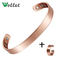 wollet jewelry set bio magnetic pure copper bangle bracelet ring for women men classic simple arthritis healthy energy tibetan