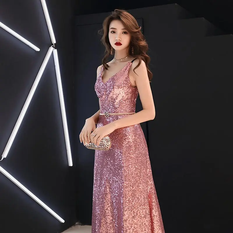 FADISTEE Новое поступление vestido de festa длинное вечернее платье для невесты, вечеринки, выпускного вечера, платья с блестками А-силуэта на тонких бретелях, сексуальное простое