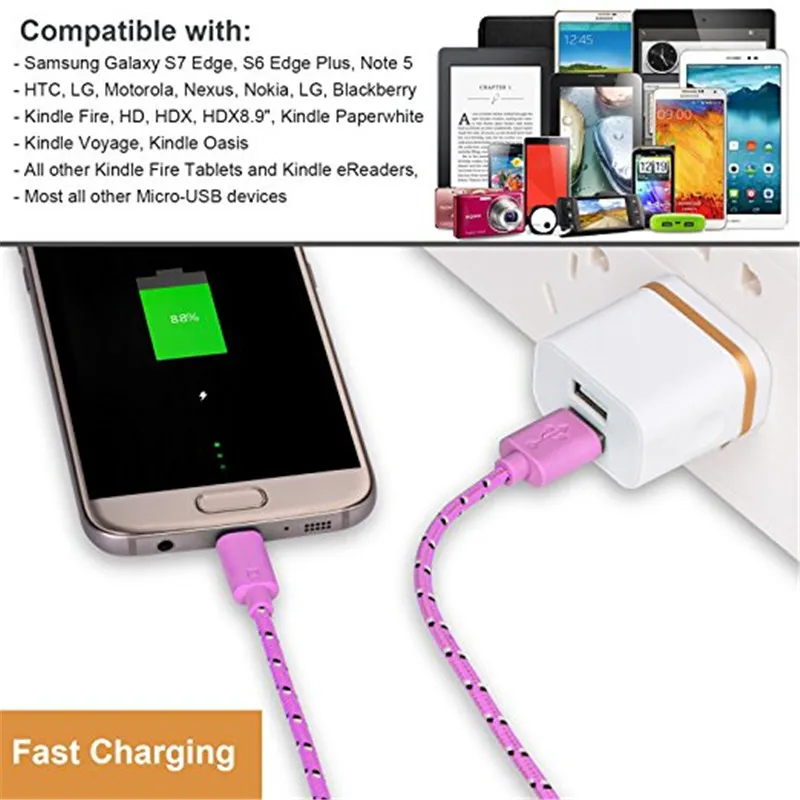 Оплетка из нейлона микро/8 контактный кабель USB для зарядки и переноса данный iphone