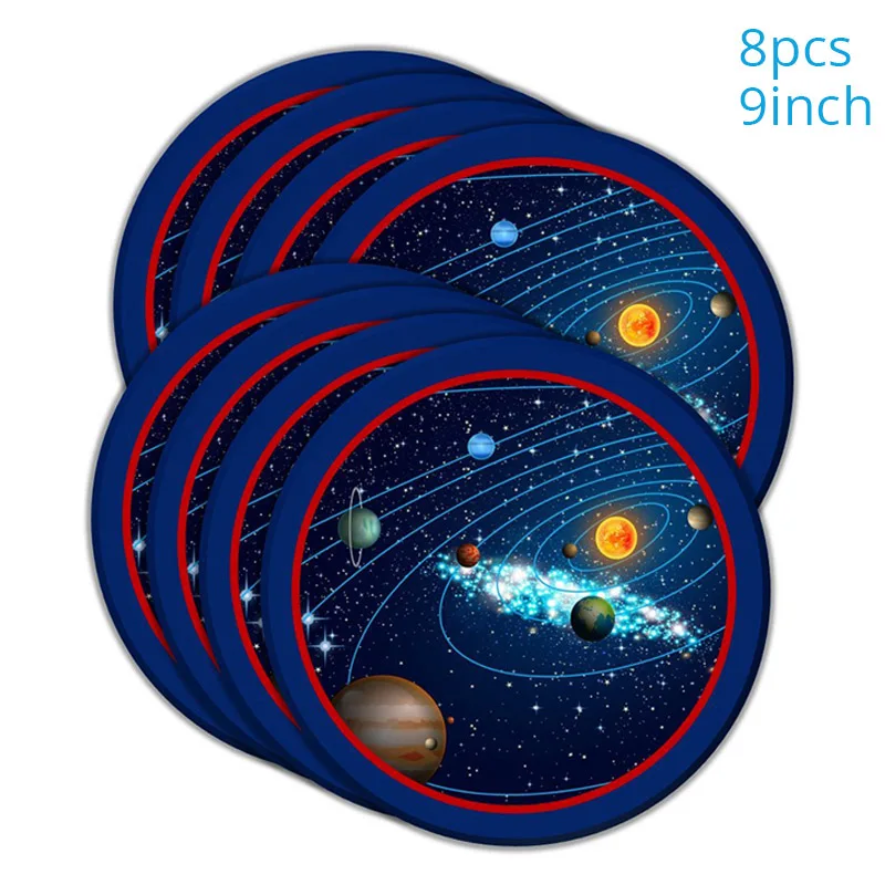 8pcs 9inch Plates НЛО День Рождения украшения набор космоса планеты день рождения одноразовая посуда инопланетянин астронавт тема галактика вечерние украшения - Цвет: 8pcs 9inch Plates