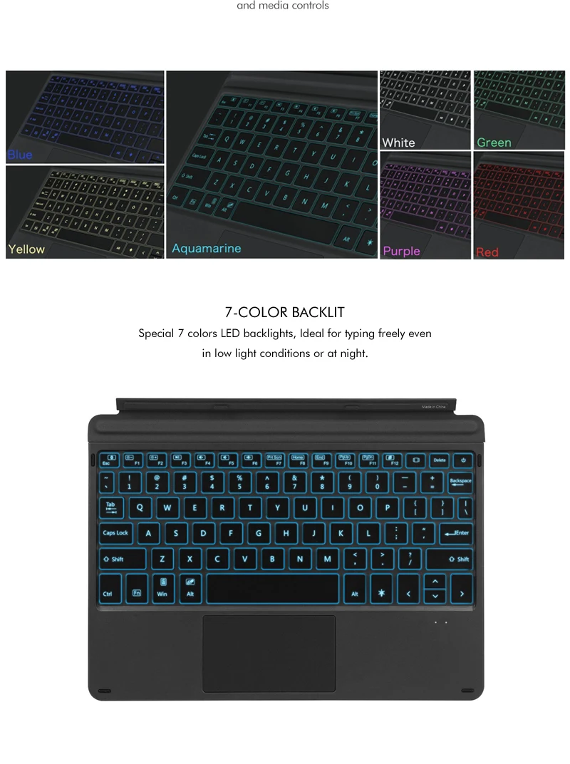 [Новинка] Bluetooth Keybaord для microsoft Surface go7, тонкий 7 цветов с подсветкой, беспроводной чехол Bluetooth с трекпадом+ аккумулятор 750 мАч