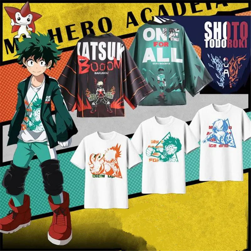 Аниме My Hero academic Midoriya Izuku/Todoroki Shoto/Bakugou костюм кацуки для косплея футболка с