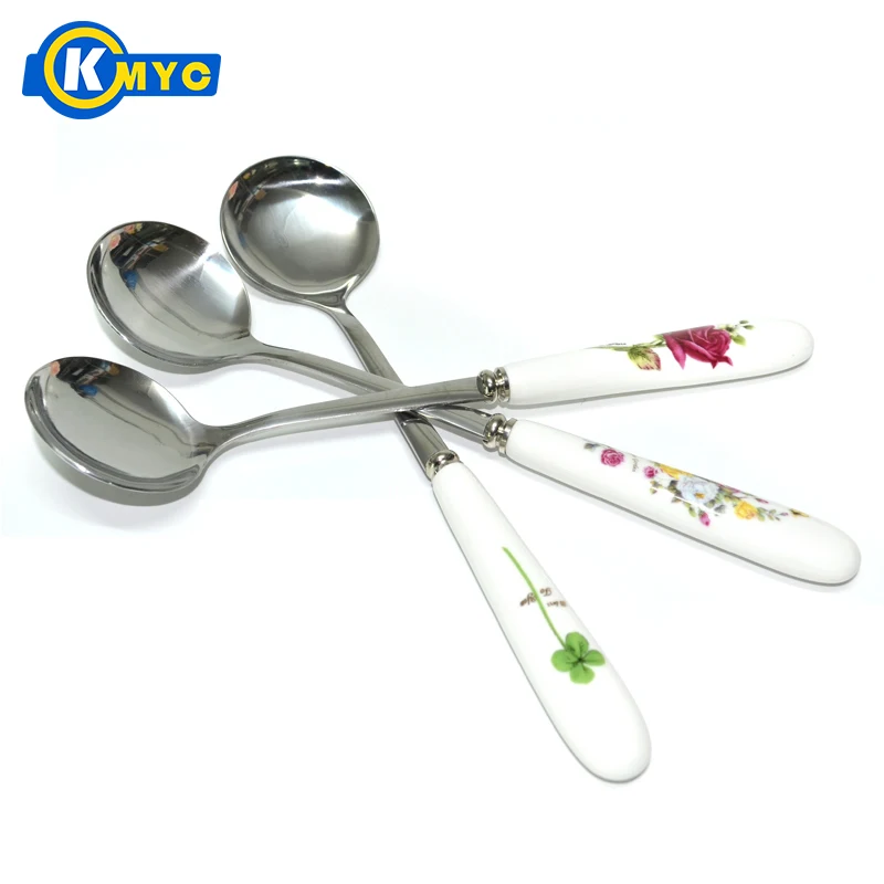 KMYC 5pcsKorean стиль нержавеющая сталь керамическая ручка кофе/чай/Десерт/Суп Ложки