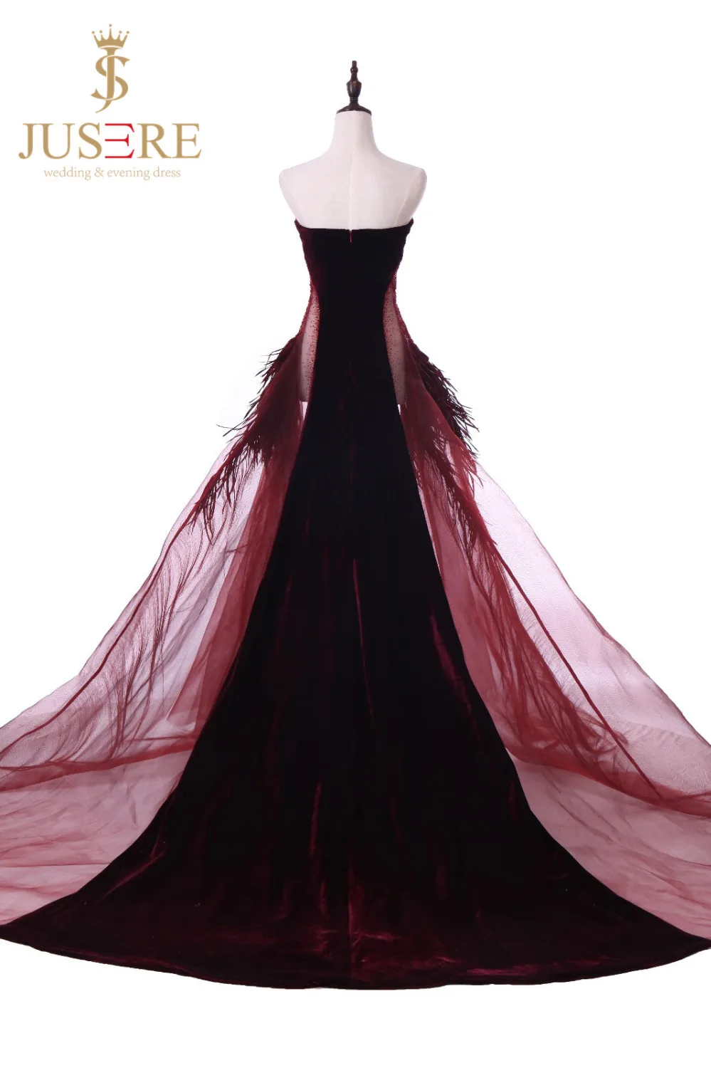 Jusere Burgundy Aline Strapless Formal Dress Floor Length Sleeveless Illusion Waist Long Custom Made Evening Dress