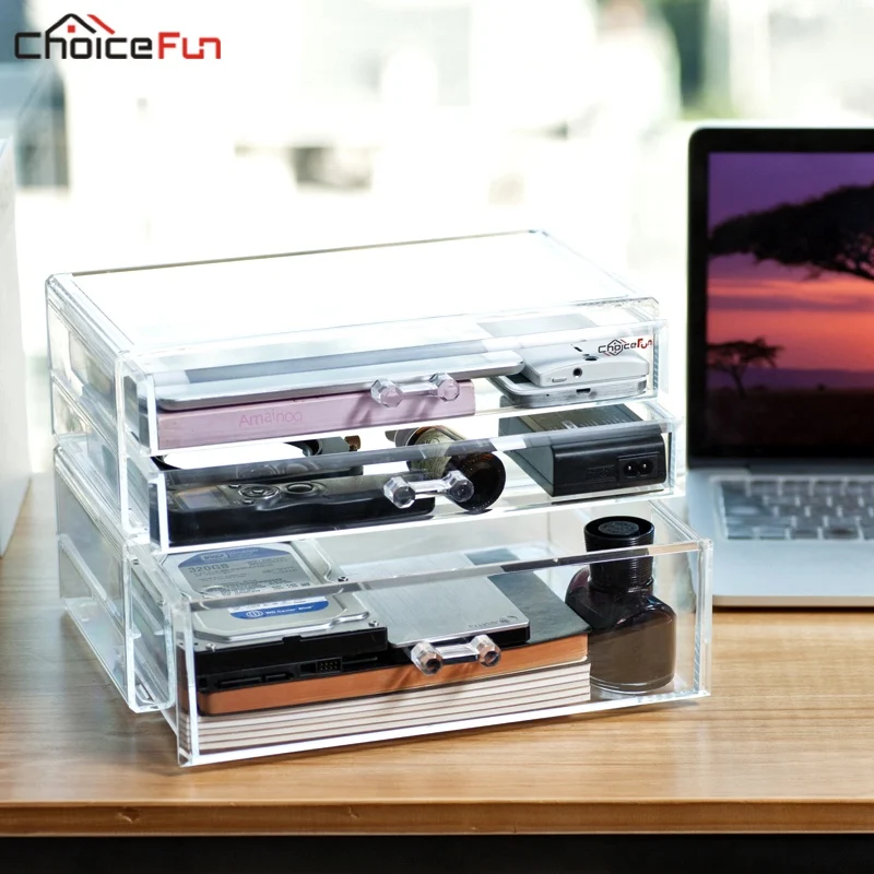 CHOICEFUN настольный Большой прозрачный акриловый ящик для хранения канцелярских принадлежностей, аксессуары, пластиковый органайзер для домашнего офиса, офисный стол
