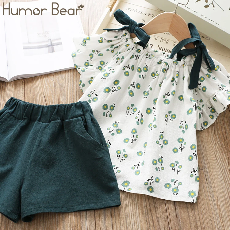Humor bear/комплект одежды для девочек, коллекция года, новая летняя детская одежда топ на бретельках с цветочным принтом+ шорты комплект из 2 предметов одежда для маленьких девочек