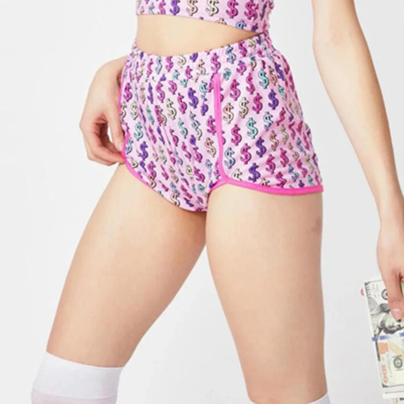 Pink Short Chicology$ с принтом доллара укороченный майки Топ волчки с высокой талией короткое короткие женские 2 комплект из двух предметов летнее летний лето сексуальные женское одежда Клубная одежда - Цвет: Pink Short