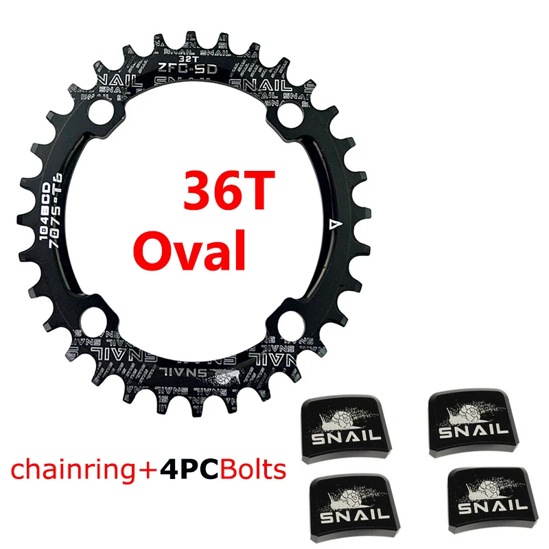 Oval 36T Black BDSNAIL 104BCD цепная горная цепь для дорожного велосипеда кольцо узкая широкая круглая овальная велосипедная Звездочка болты 32-42 T - Цвет: Oval 36T Black