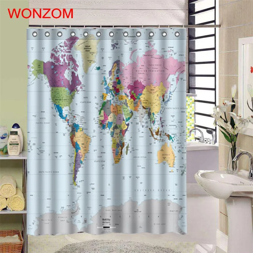 WONZOM 1 шт., карта мира, водонепроницаемая занавеска для душа, декор для ванной комнаты, Национальный флаг, украшение, Cortina De Bano, занавеска для ванной, подарок